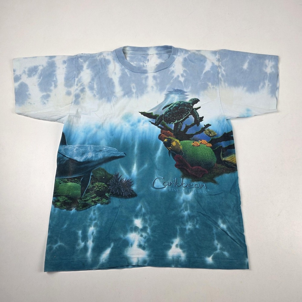 VTG 90s Princess Cruises Shirt Mens XL Blue  Caribbean Sea Life Graphic Ocean